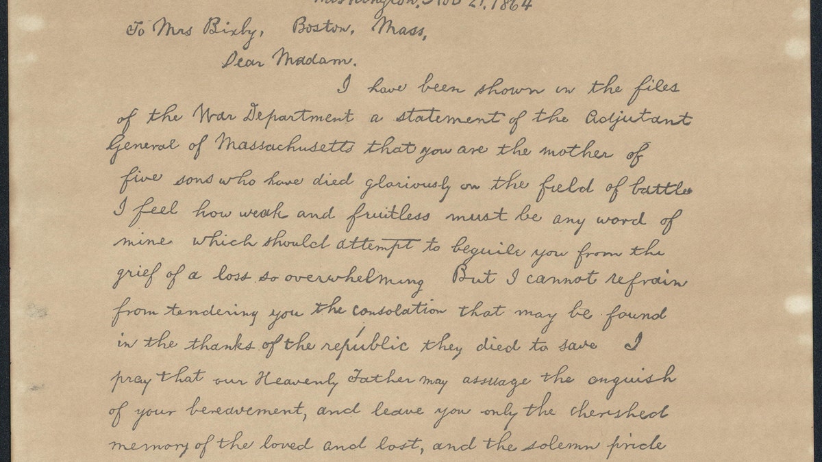 Abraham Lincoln's Bixby letter, 1864