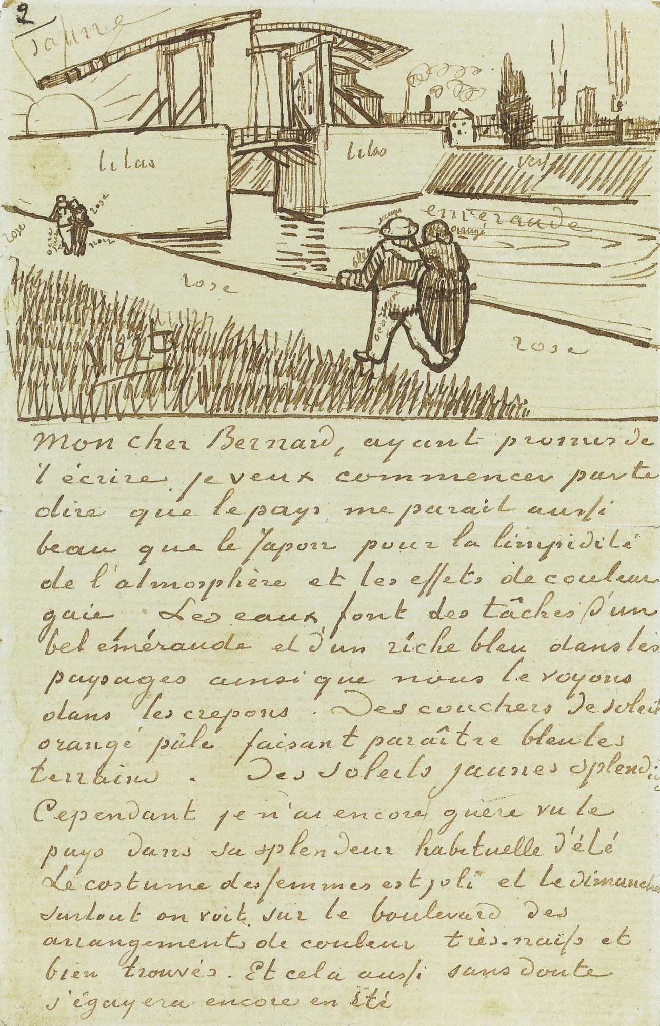 Van Gogh's handwritten letter to his brother Theo with sketches, 1888